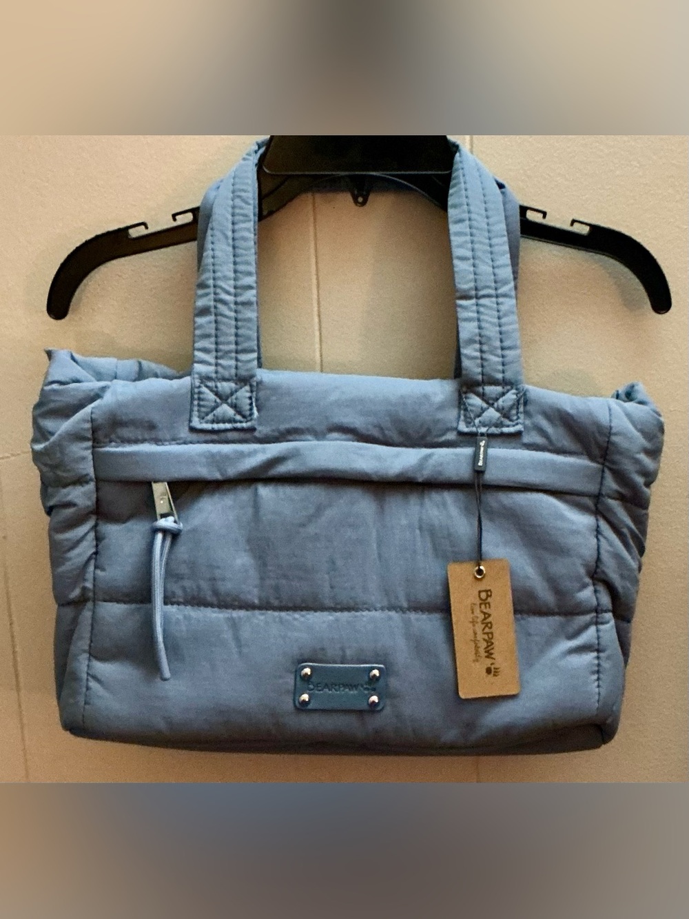 BearPaw Quilted Tote in Light Blue